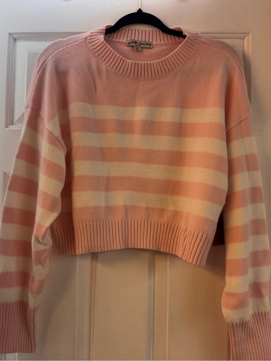 Love Change Sweaters - Love Culture Pink & Cream Striped Cropped Crew Sweater